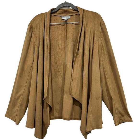 JM Collection Jackets & Blazers - JM Collection tan faux suede drape front jacket size XL